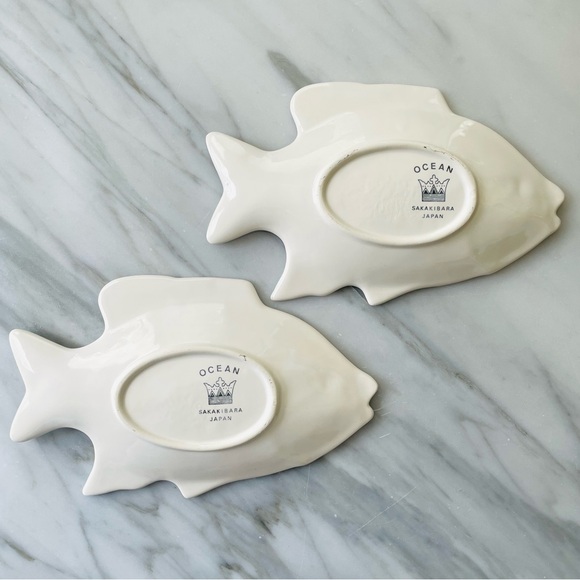 Ocean by Sakakibara Japan•VINTAGE~LIKE NEW•Ivory Ceramic Fish Platter+(2) Plates - Picture 8 of 12